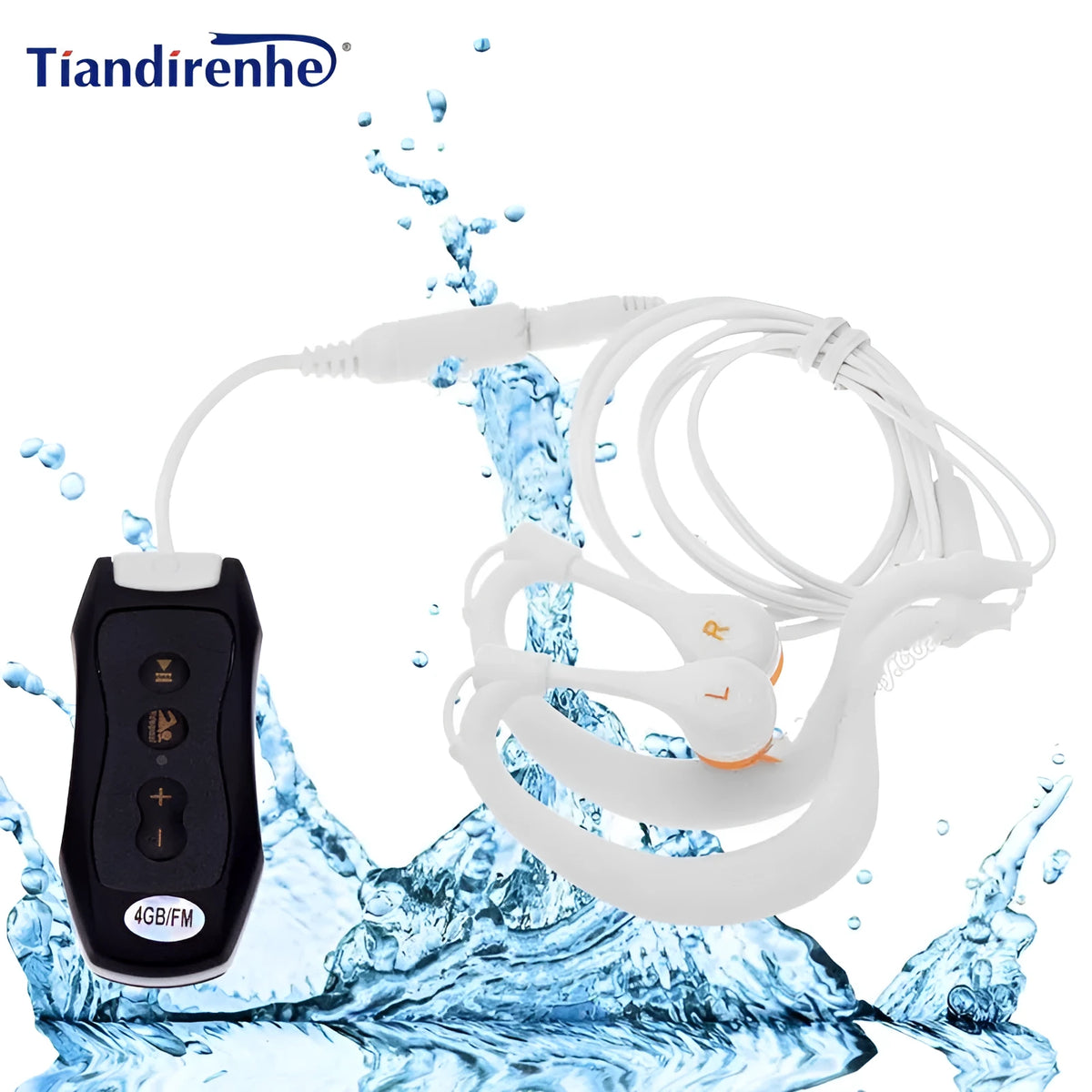 IPX8 waterproof MP3 music player with clip and stereo sport earphones in black