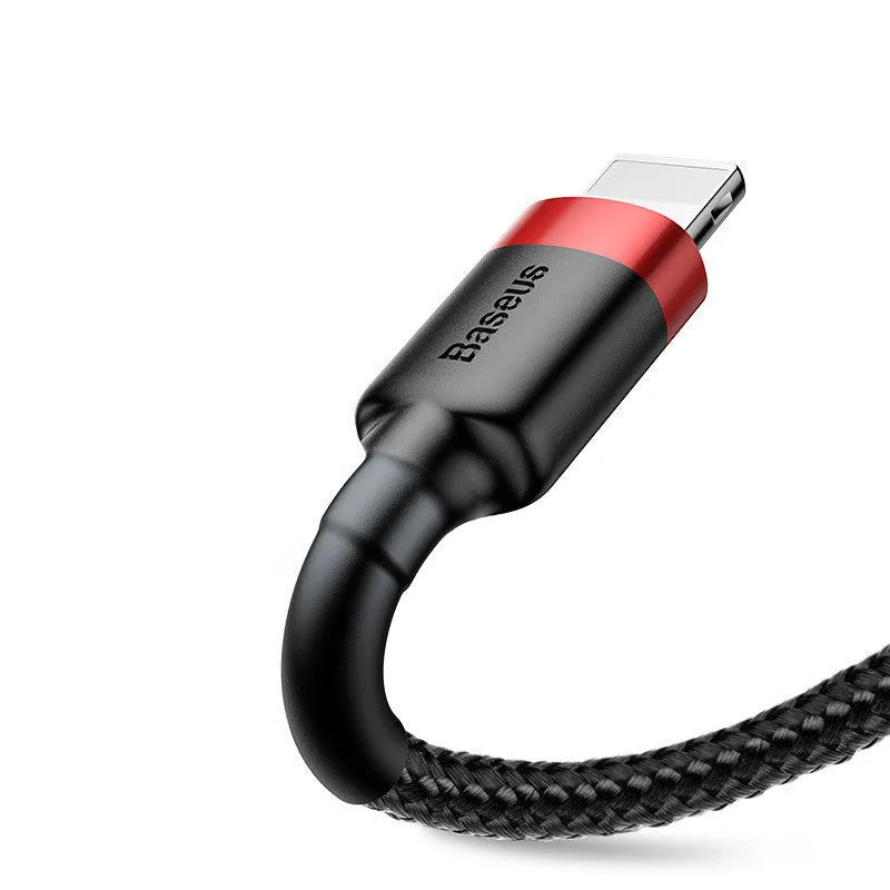 Red and black USB-C to Lightning charging cable for Apple devices with 1 metre length and fast charging capability