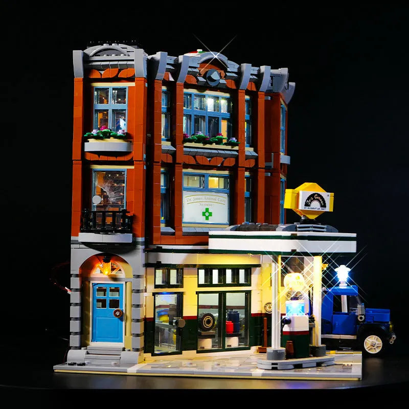 MOC modified LED lighting accessories set with corner repair shop theme for construction toys