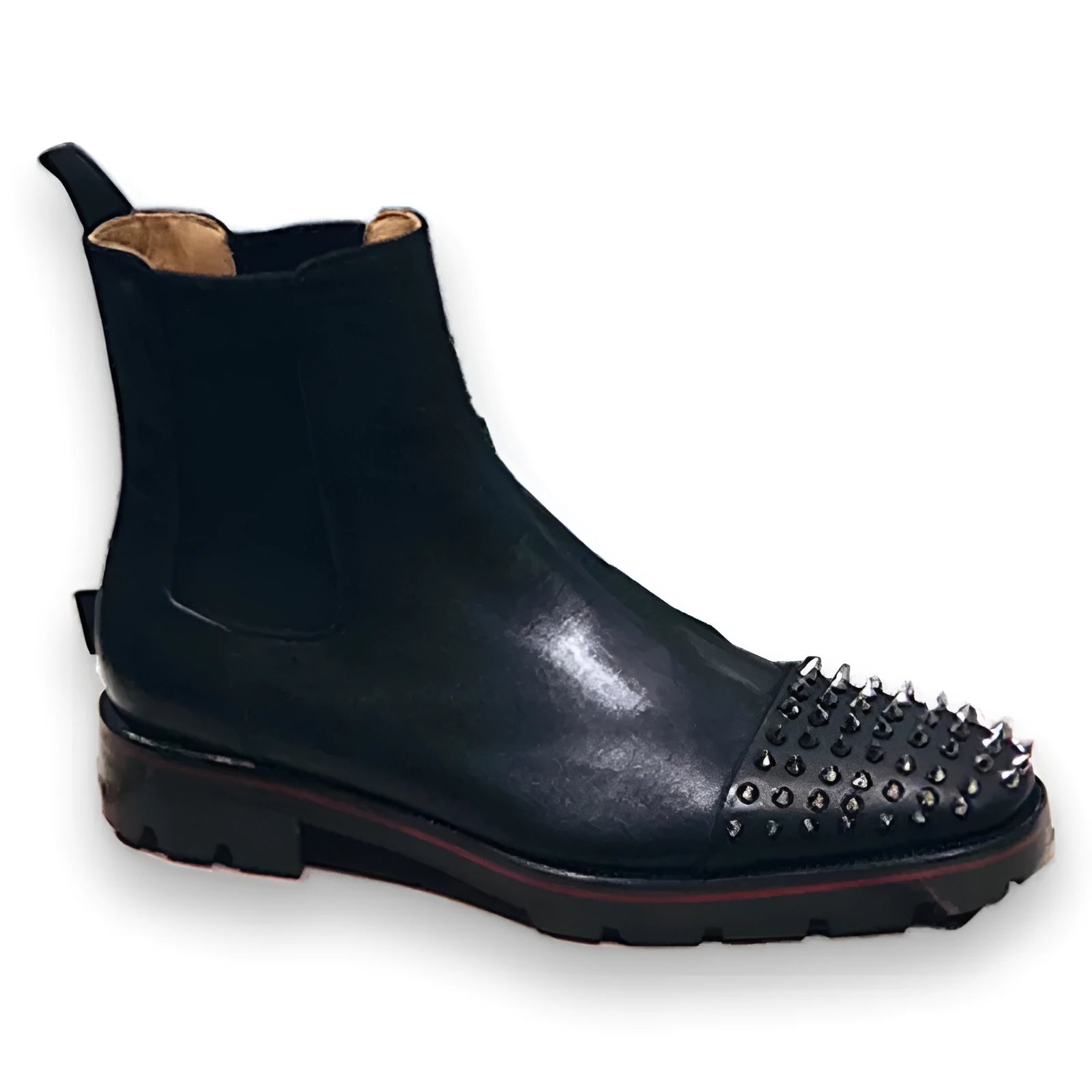 Men's black business casual high-top leather shoes with cowhide upper and leather sole