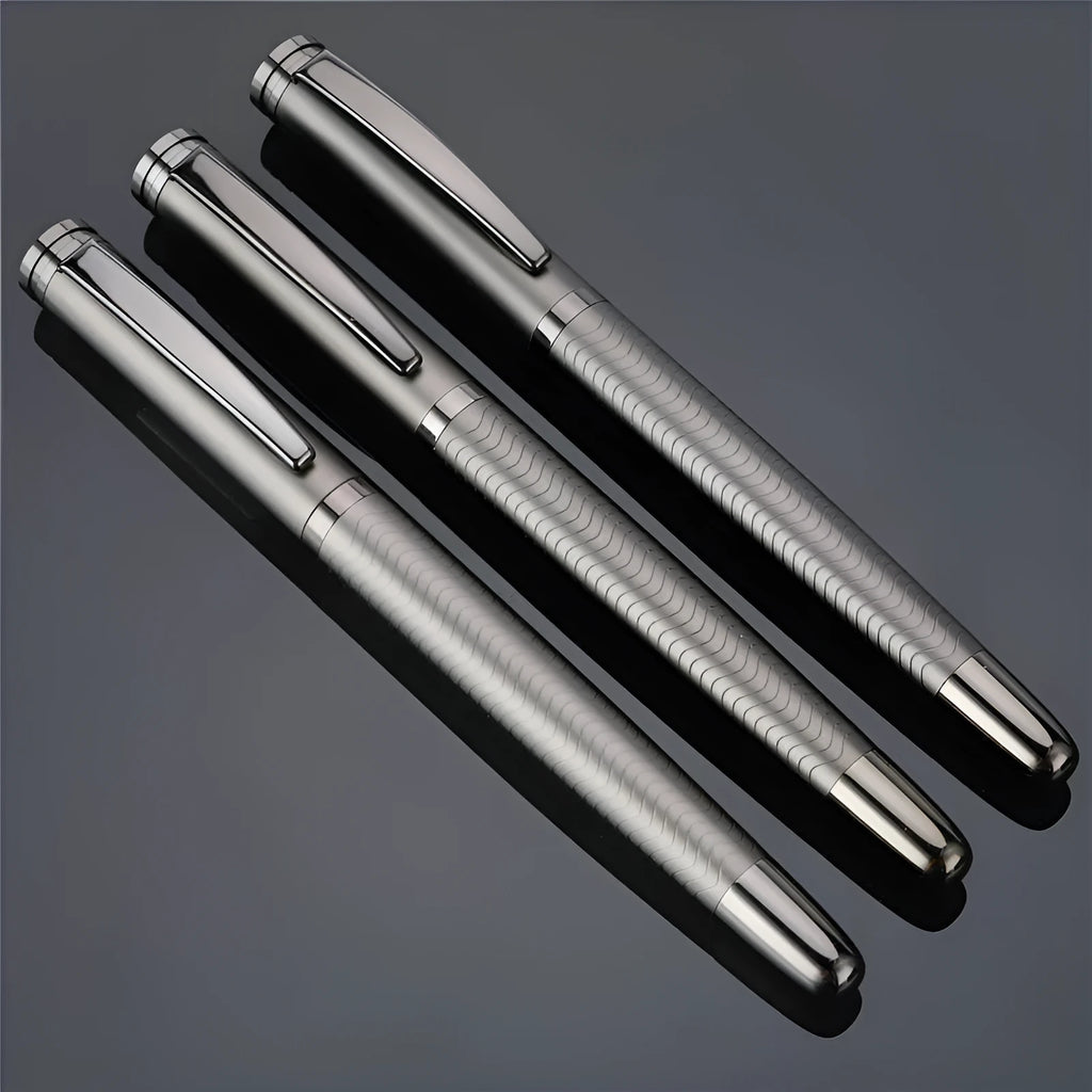 Metal signature pen with bullet nib and 0.5mm line in fog gun grey