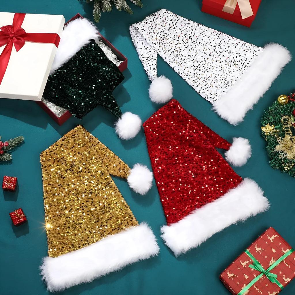 Long sequin Christmas decoration cap, 32 x 75cm, in gold, red, blue, or green