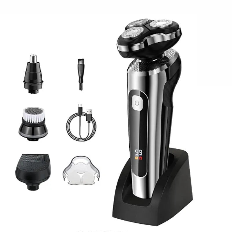 Digital USB rechargeable beard shaver with LED display and floating cutter head