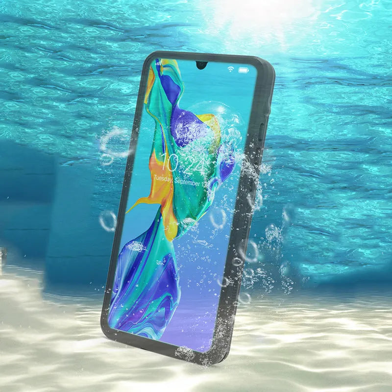 Huawei P30 Pro phone case with wave point pattern in grass blue colour showing all-inclusive protection design