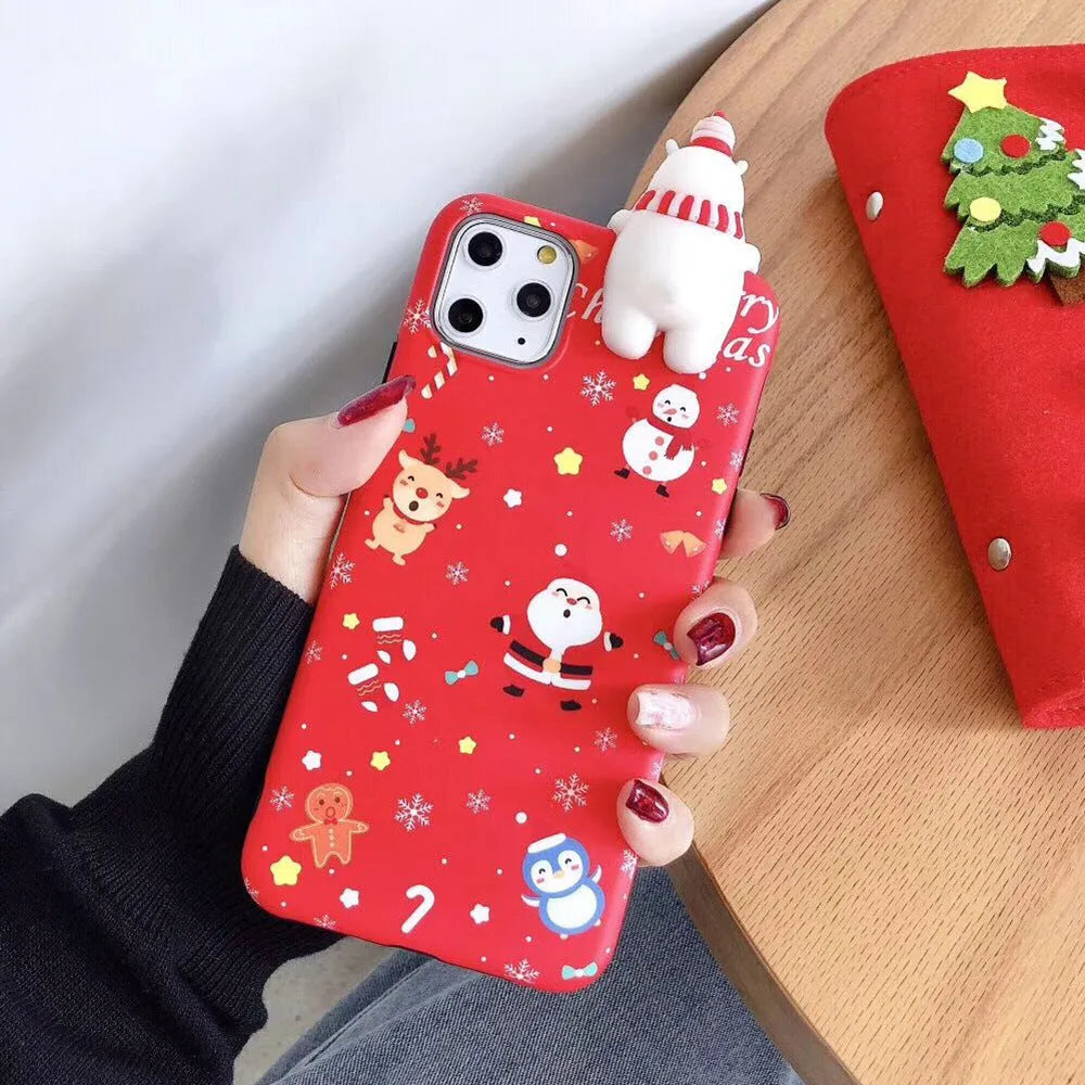 Christmas-themed silicone phone case for iPhone with festive design in four colour options