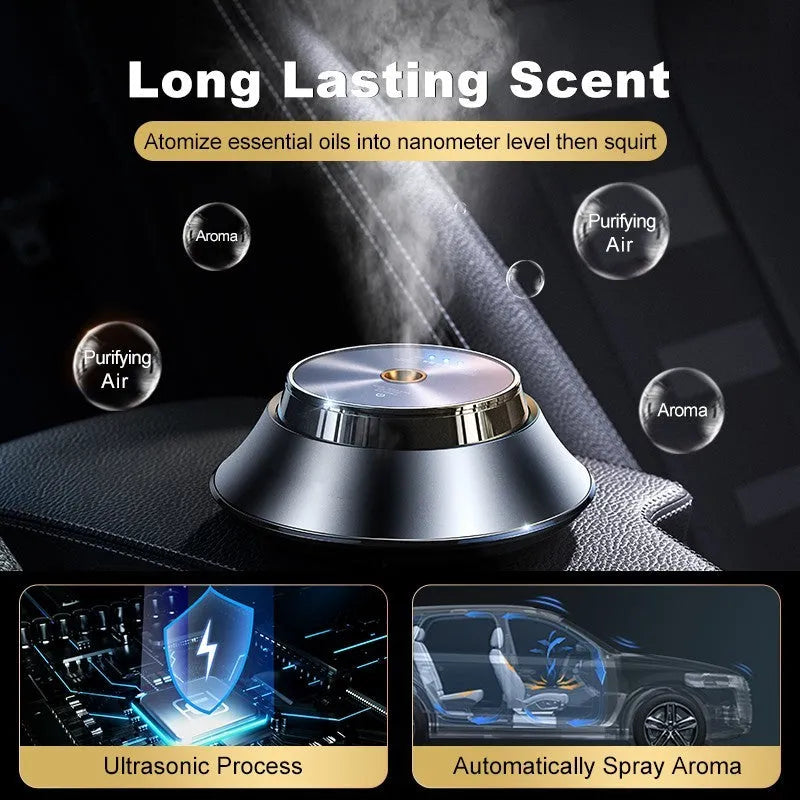 Black butterfly-design metal car aromatherapy air purifier with USB cable and oil bottle.