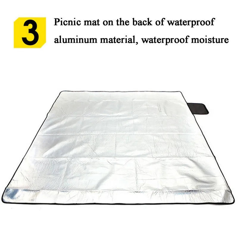 Folding suede picnic mat with waterproof aluminium base, 200x200cm, blue stripes pattern, outdoor use