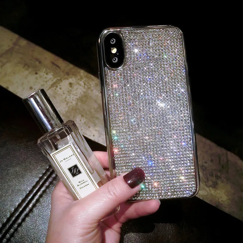 Silver full diamond silicone phone case with crystal rhinestones for iPhone models