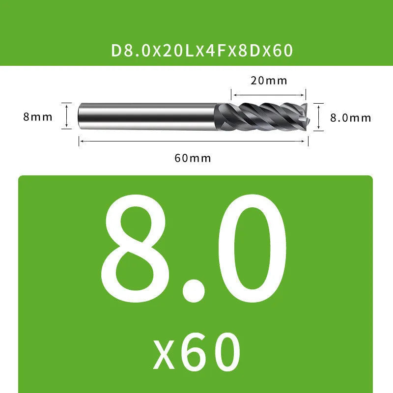 Tungsten steel 4-blade end mill with ball nose for contour milling