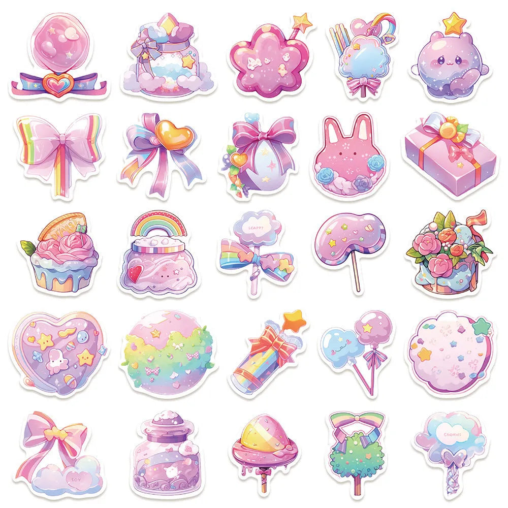 Pack of 50 sheets of fresh candy-themed small object waterproof stickers in cute style for journals.