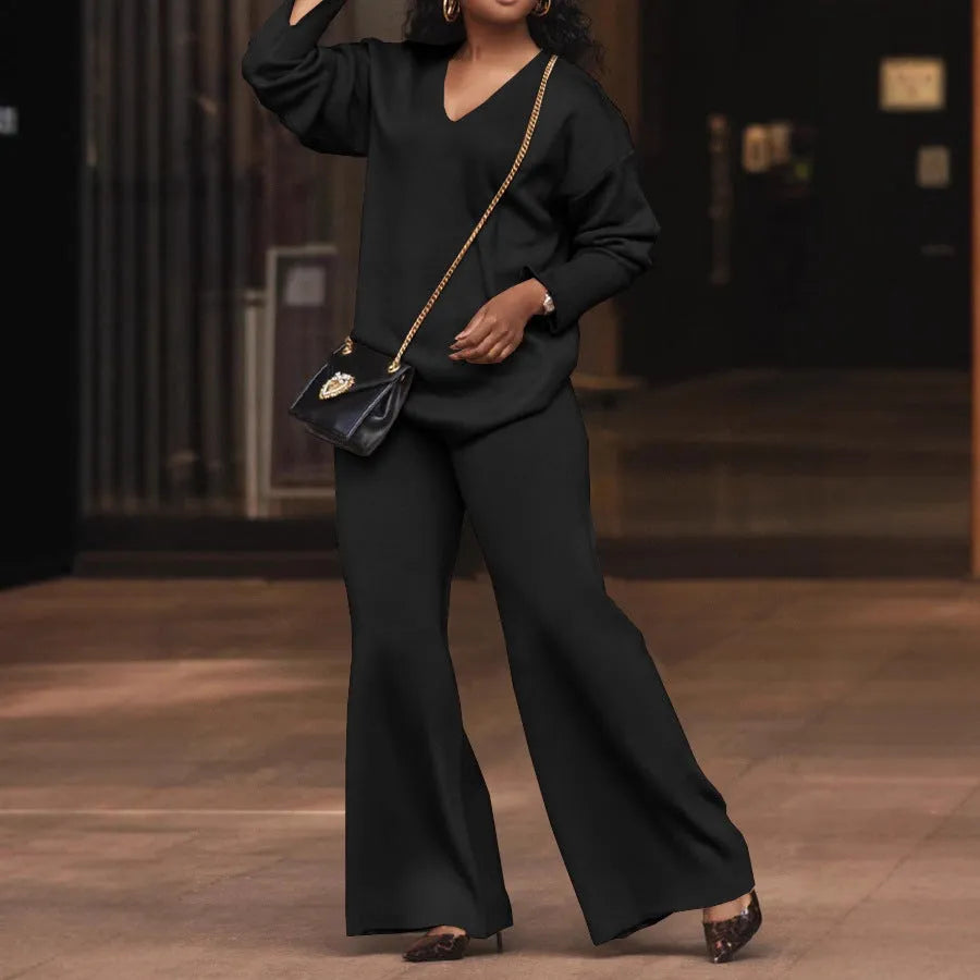 Women's brown suede two-piece casual suit with long sleeves and trousers, Japanese Korean style.