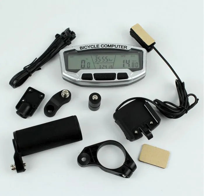 Shundong SD-558A 28-function bike speedometer with blue luminous display in black plastic housing