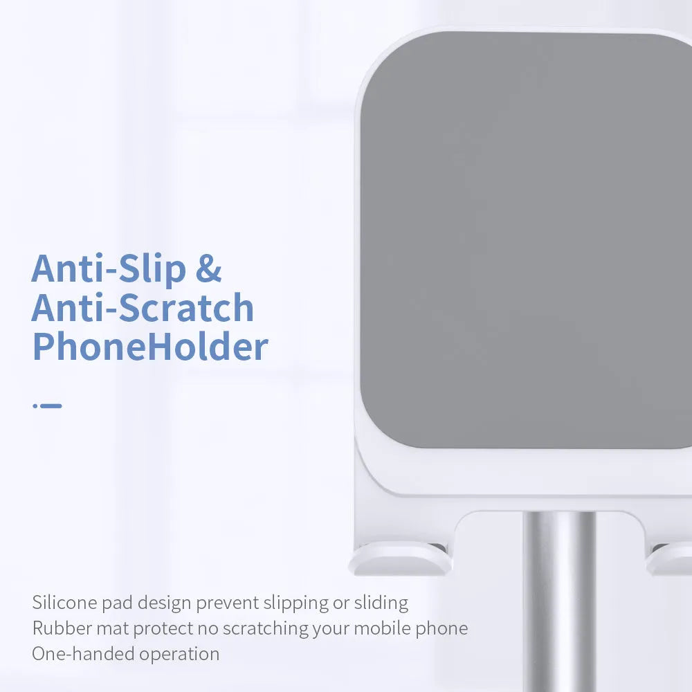 Aluminium alloy and plastic foldable stand holding a tablet on a desk