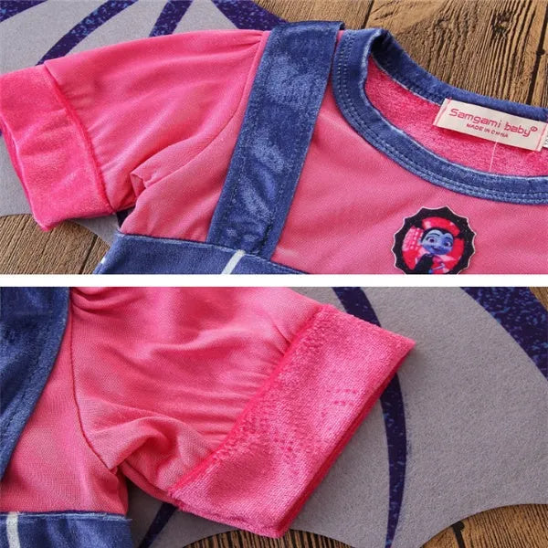 Plain blue cotton princess Halloween dress for toddler girl on hanger, showing short sleeves and simple design.