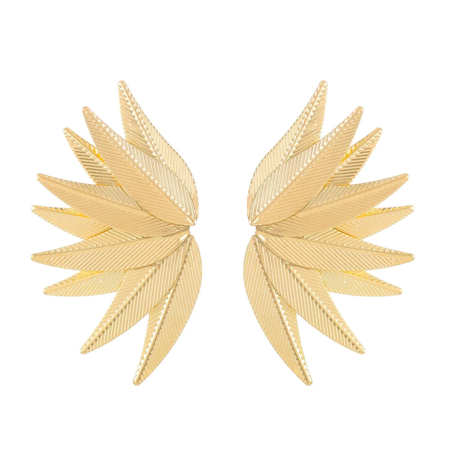 Gold and white leaf-shaped alloy patch earrings with botanical design details