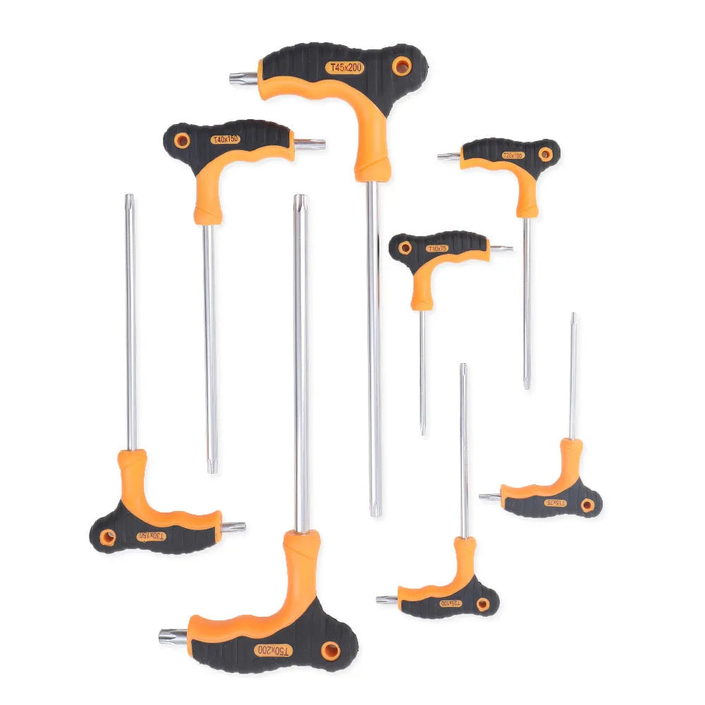 8-piece Torx wrench screwdriver set CRV steel T10 to T50 ball-end hexagon sockets on flat surface