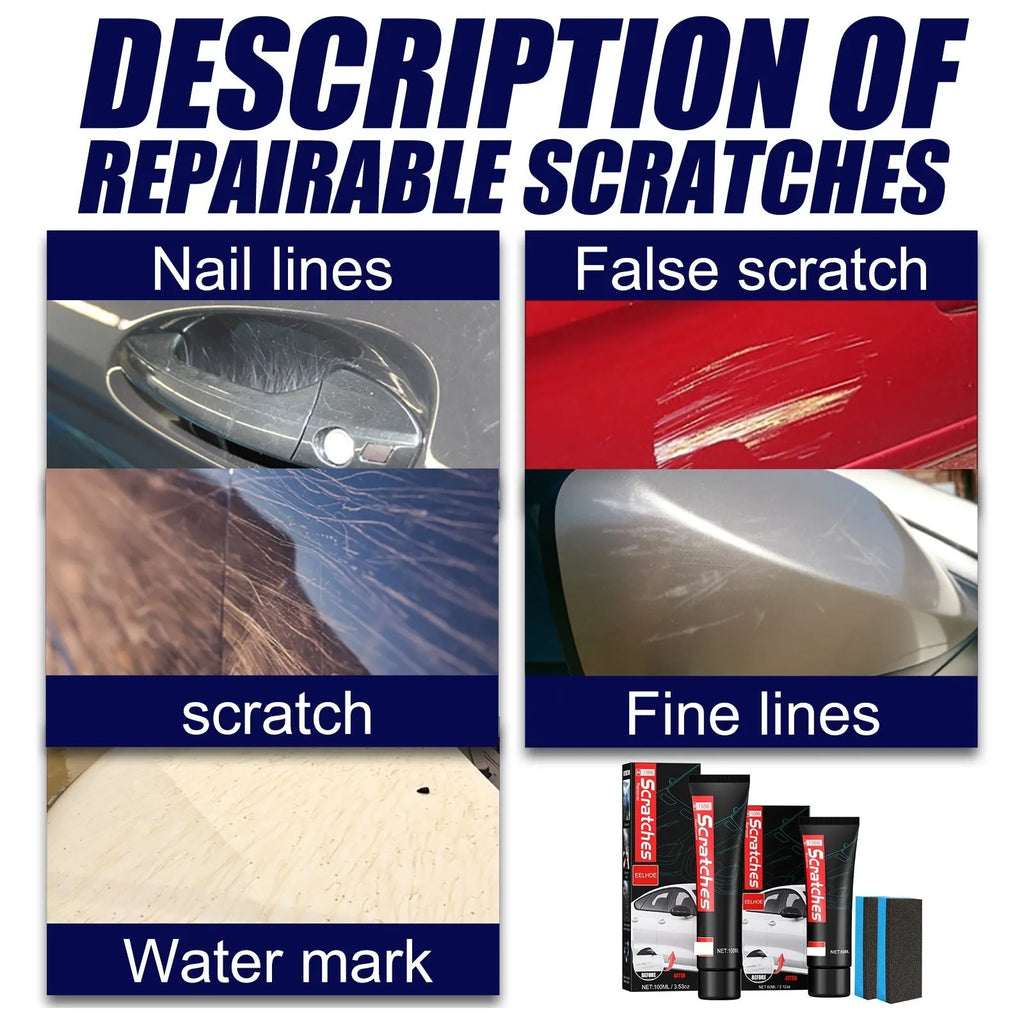 Automotive scratch repair cream in 60ml and 100ml containers for paint cleaning