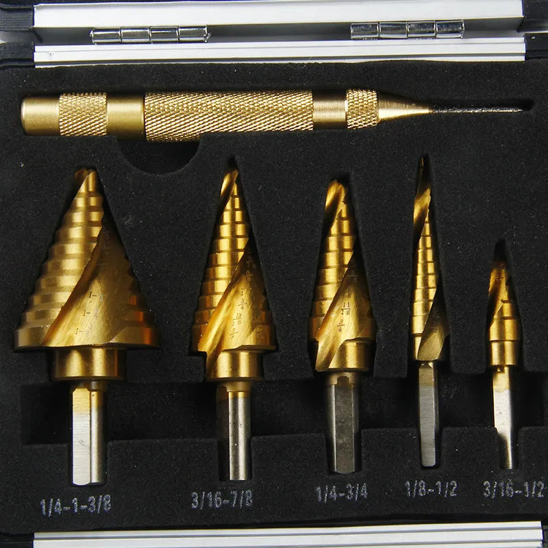 Steel opening aluminium tool box in gold colour, 58-80 mm length with 118° blade tip angle