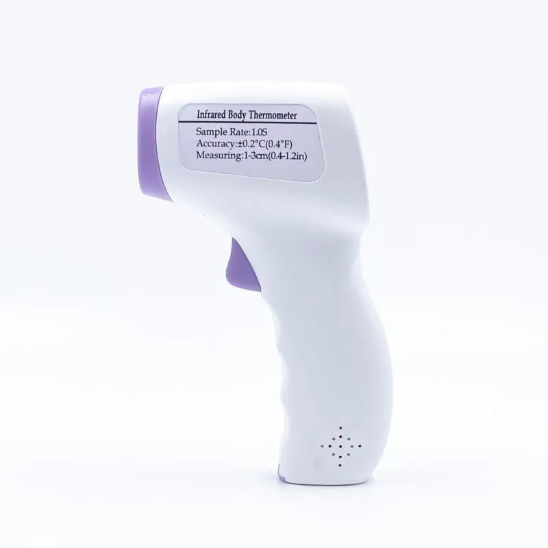 White digital thermometer for non-contact temperature measurement of water and surfaces.