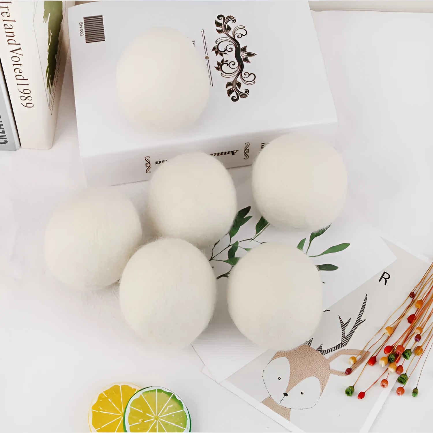 Wool drying balls in various sizes from 2cm to 5cm with cotton storage bag