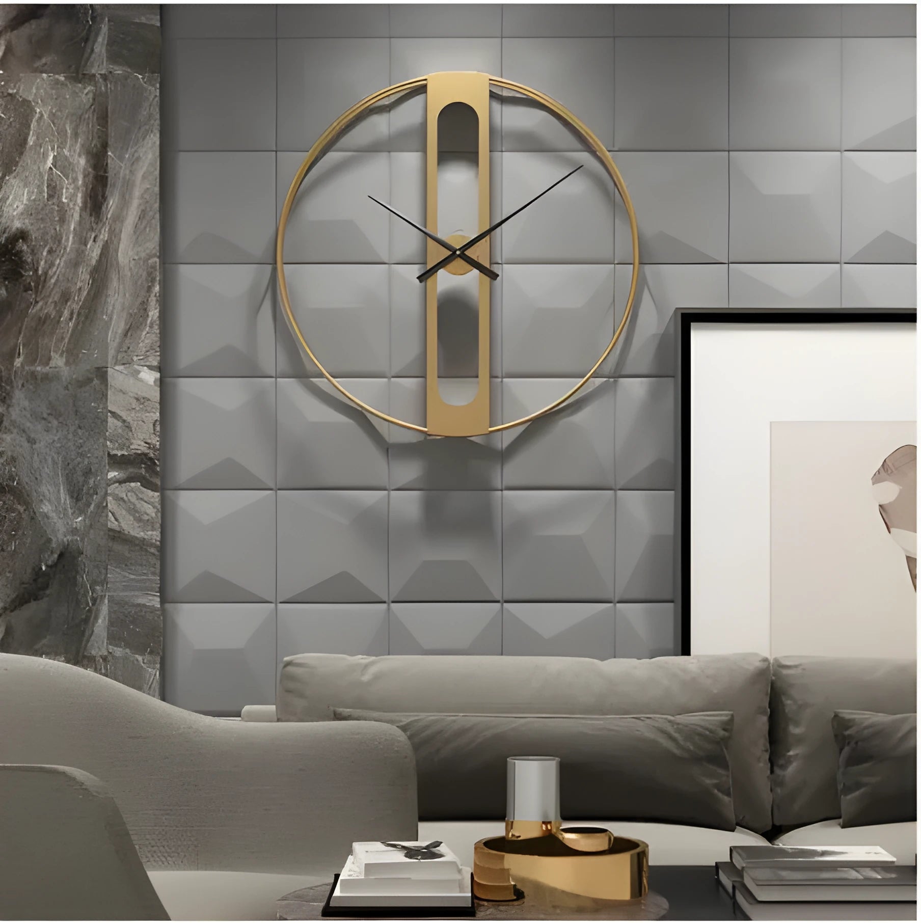 Round metal wall clock in black and gold finish options, 50cm diameter analogue face