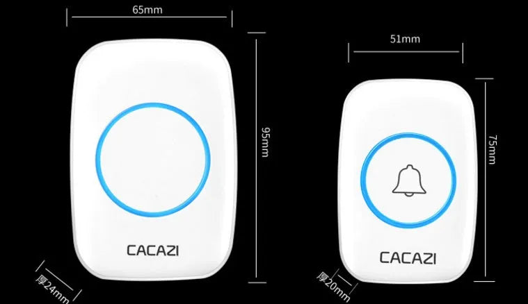 Wireless doorbell plug-in receiver and battery-powered push-button transmitter unit.