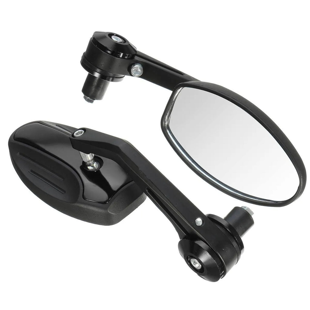 Pair of universal 7/8 inch motorcycle aluminium bar end rear view mirrors with anti-glare convex glass, 190mm length, on a black background