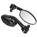 Pair of universal 7/8 inch motorcycle aluminium bar end rear view mirrors with anti-glare convex glass, 190mm length, on a black background