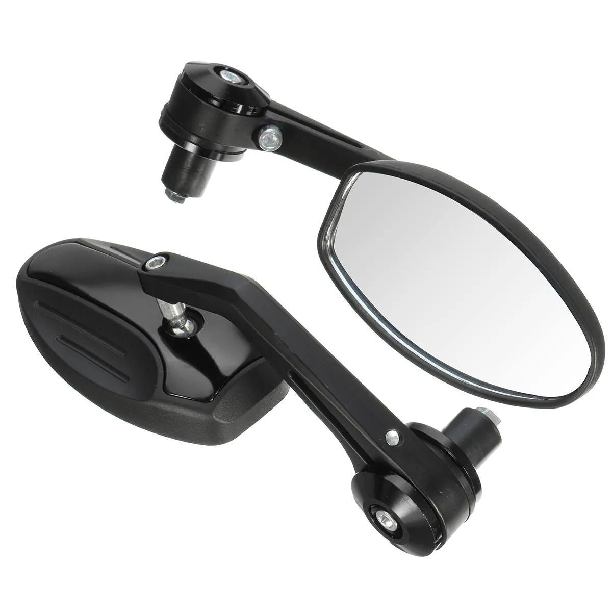 Pair of universal 7/8 inch motorcycle aluminium bar end rear view mirrors with anti-glare convex glass, 190mm length, on a black background