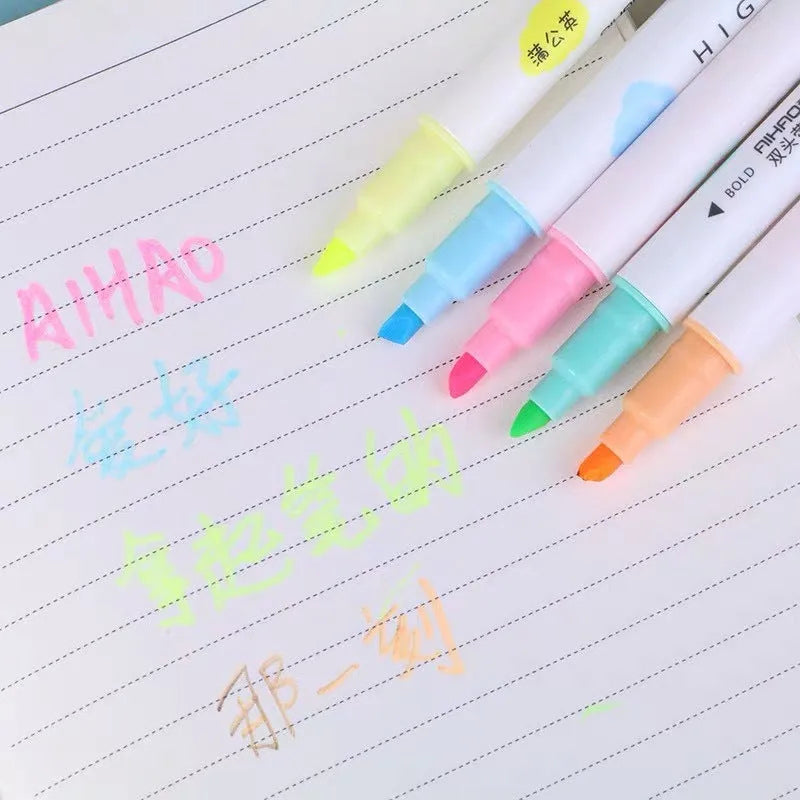 Double head gel highlighter pen set in five eye protection colours with plug-in design