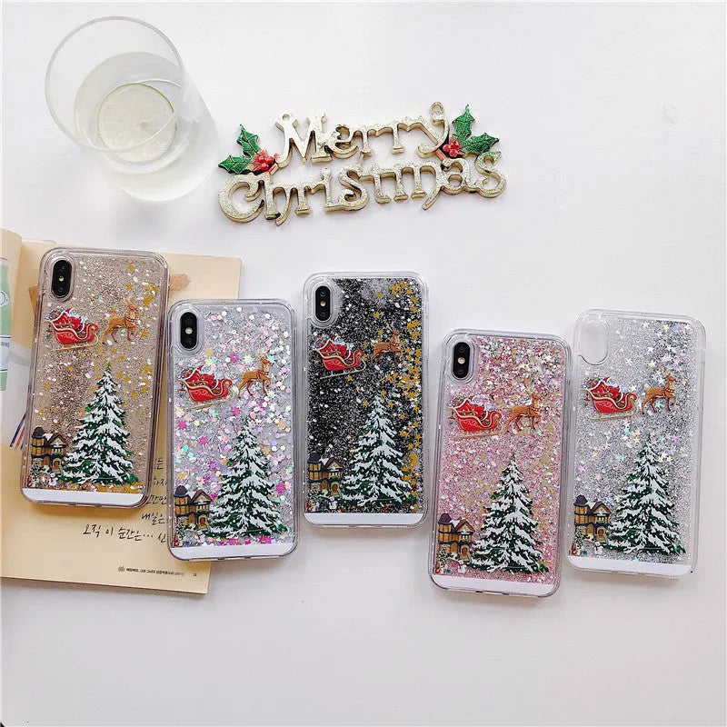 Quicksand design phone case with transparent double layer and Christmas colour options