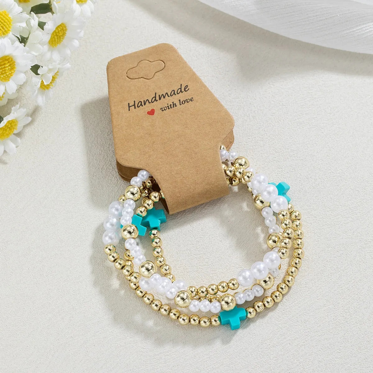 Fashion cross seed bead handmade kraft paper bracelet for women, electroplated resin geometric design, PF-0308 colour variant