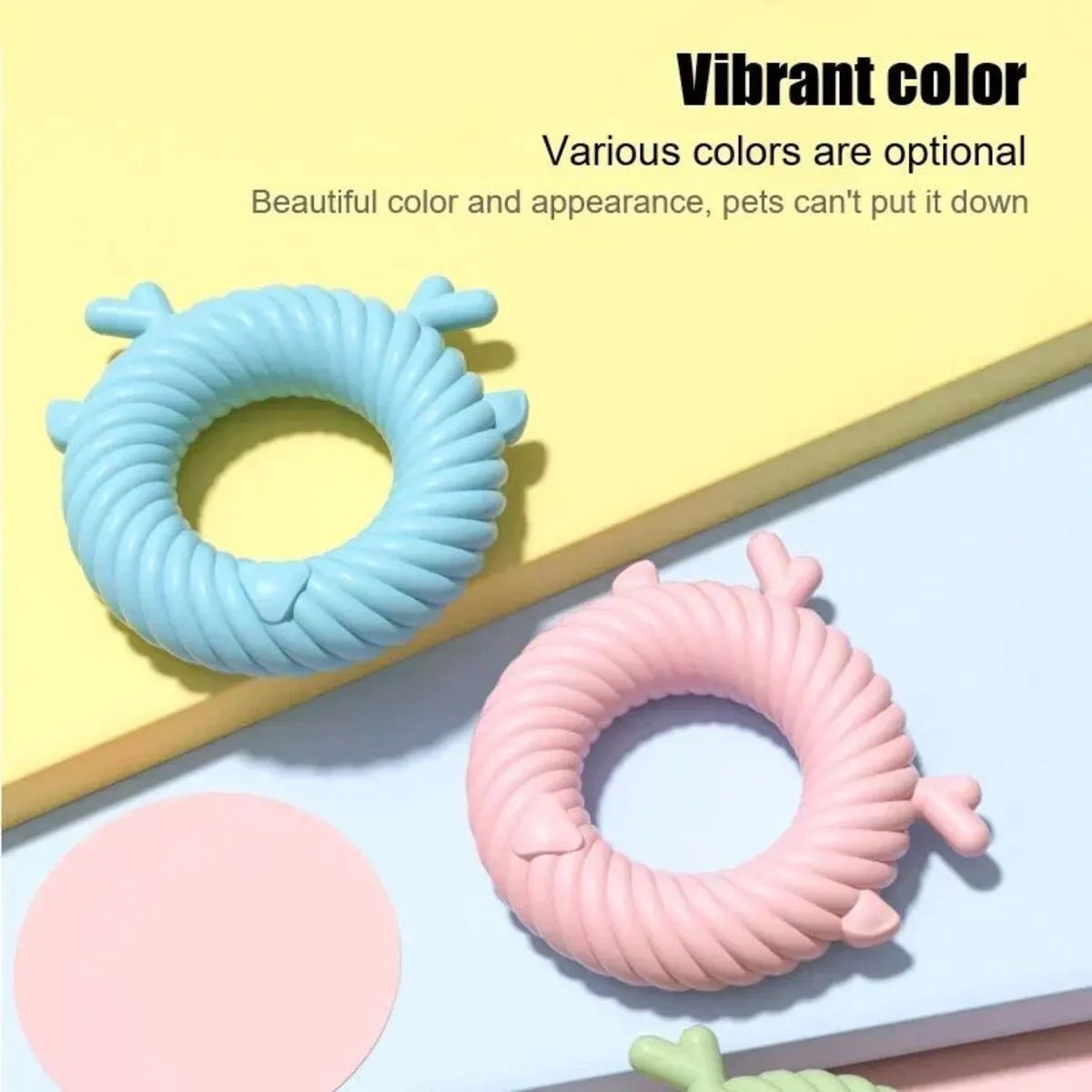 Deer-shaped dog chew toy with spiral grooves for teeth cleaning in blue, pink, or green