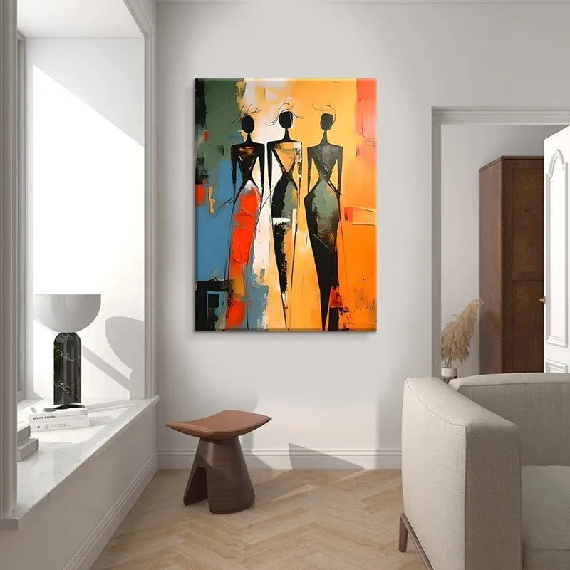 Colourful abstract oil painting canvas of an African black woman unframed vertical wall art