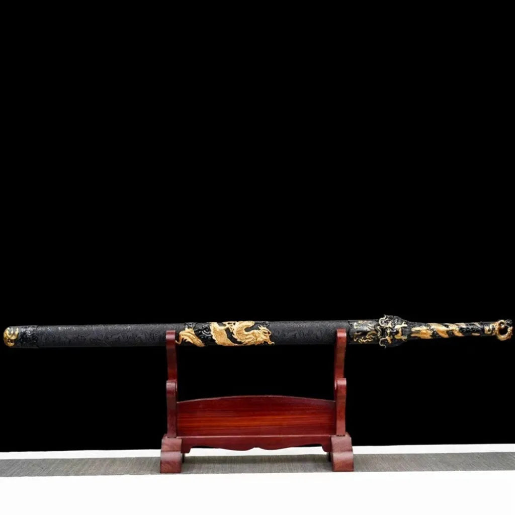 High Manganese Steel Tang Dao Embroidered Spring Saber 104cm unsharpened display replica with wooden satin-covered scabbard