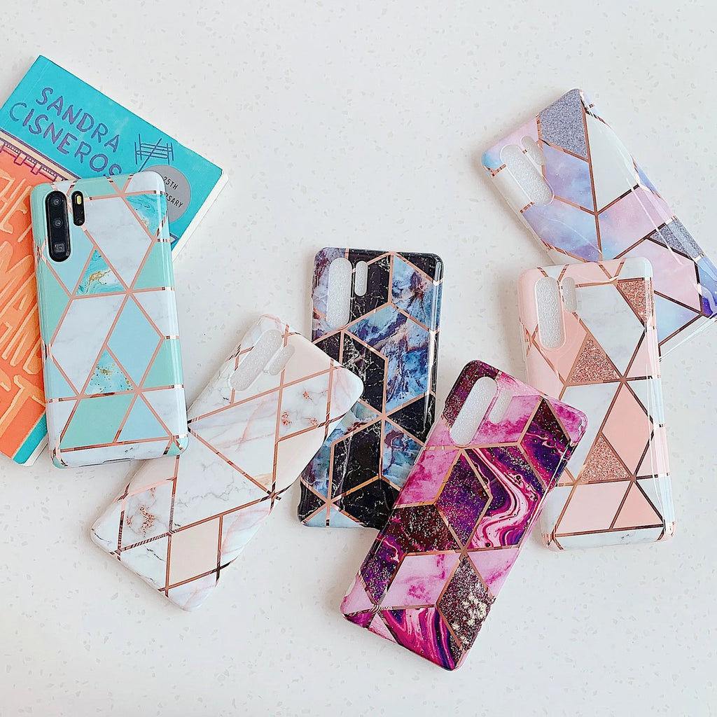 Electroplated marble mobile phone case in multiple colours for Huawei and Samsung smartphones