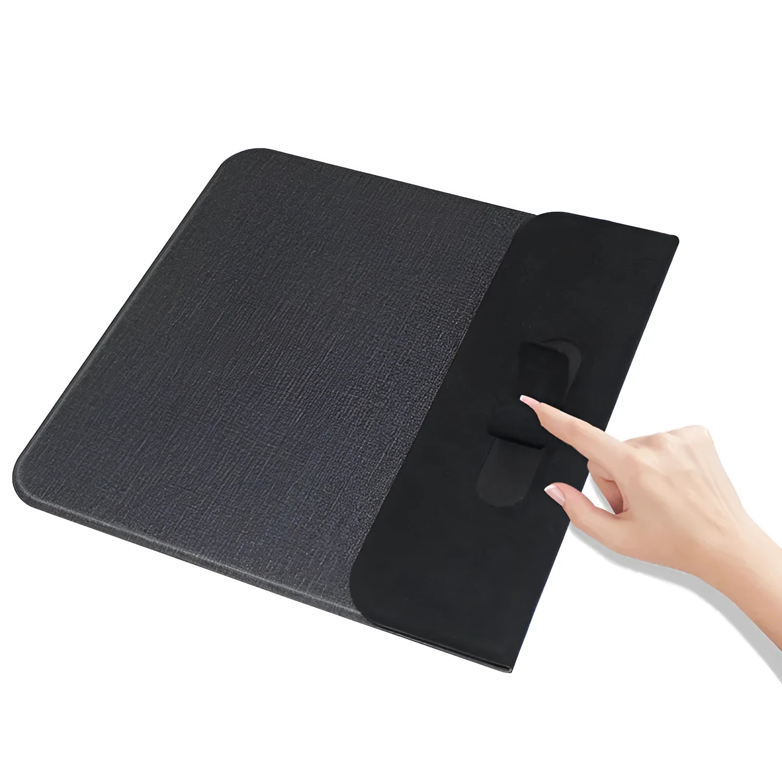 Foldable cloth wireless phone charging holder in open and closed positions