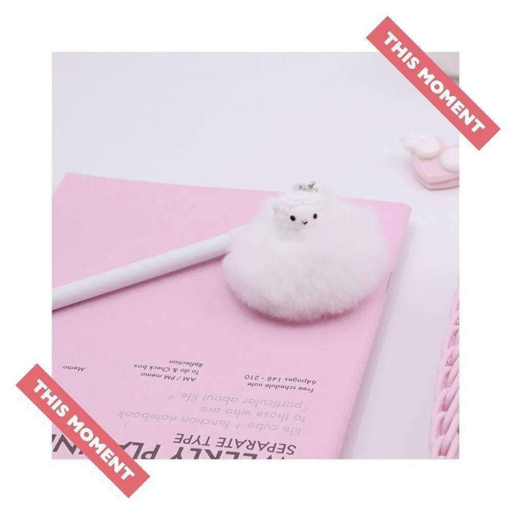 Alpaca hair ball pendant signature pen with plastic barrel and 0.5mm ballpoint tip