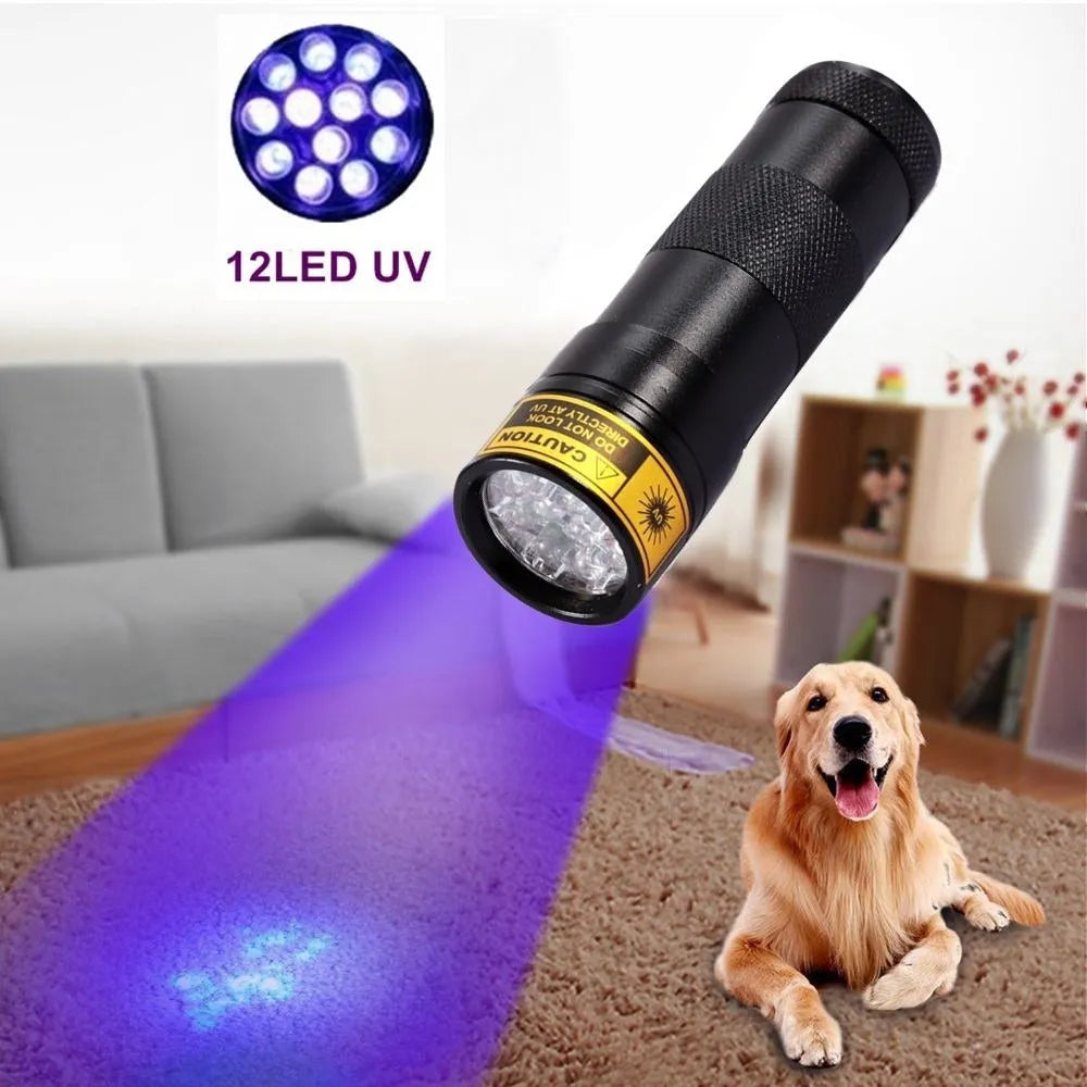 21 LED UV violet flashlight 395-400nm aluminium alloy silver torch side view