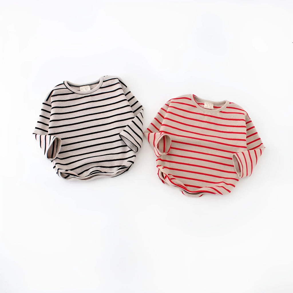 Striped cotton long sleeve t-shirt for baby girls in red colour