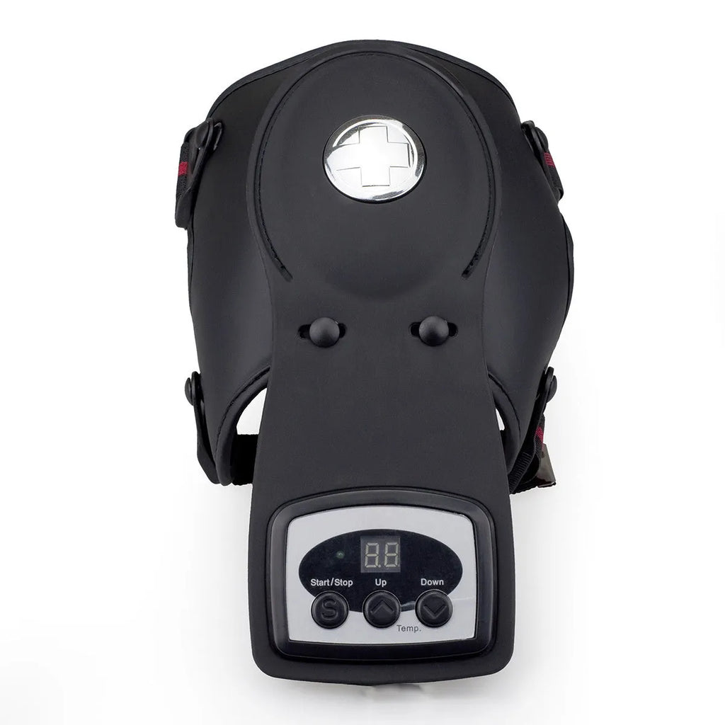 Infrared knee massager with knee pads and shoulder pads on grey background