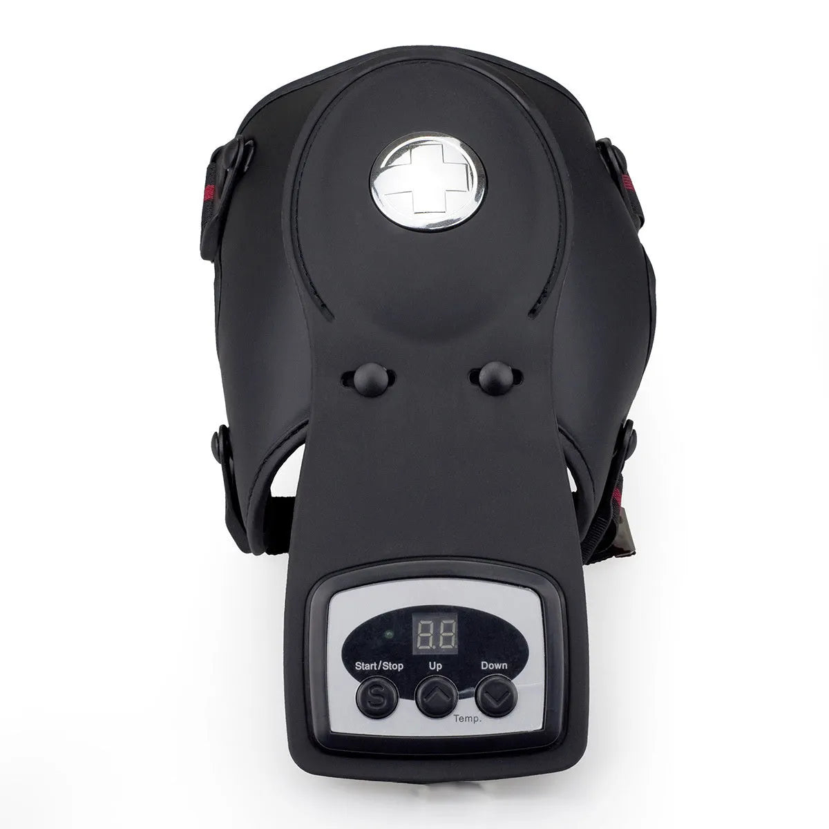 Infrared knee massager with knee pads and shoulder pads on grey background