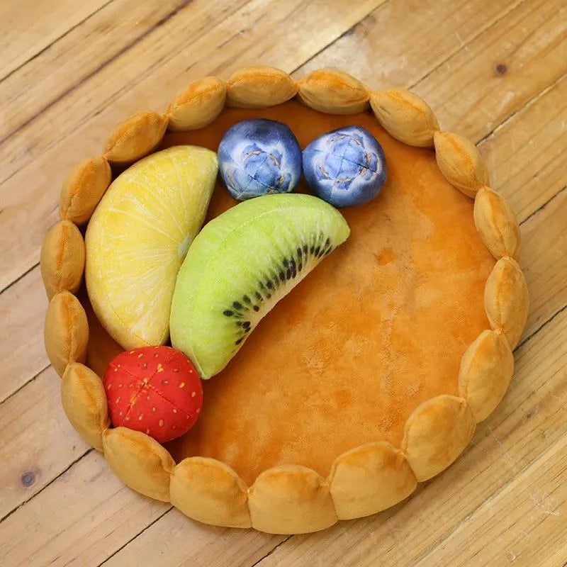 Fruit egg tart shaped pet bed in plush cashmere and PP cotton, 42x42cm, with removable cushion