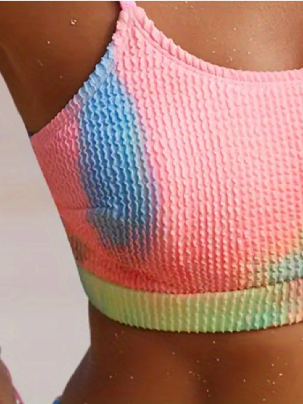 Women's tie-dye gradient pleated split bikini in blue or orange colour