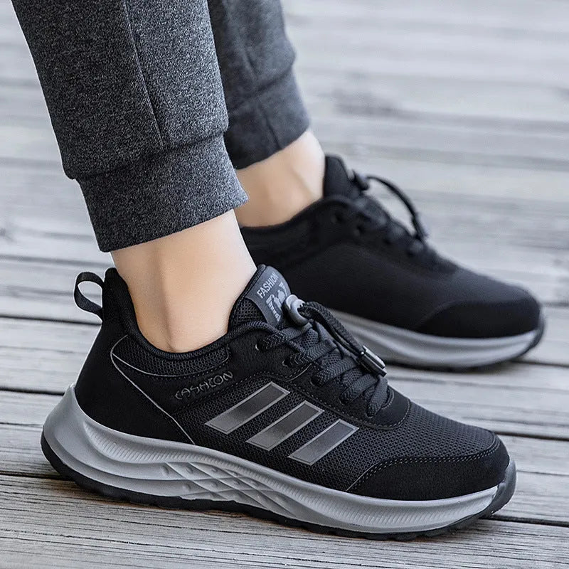 Breathable mesh elastic slip-on shoes for men and women in various colours on a non-slip sole.