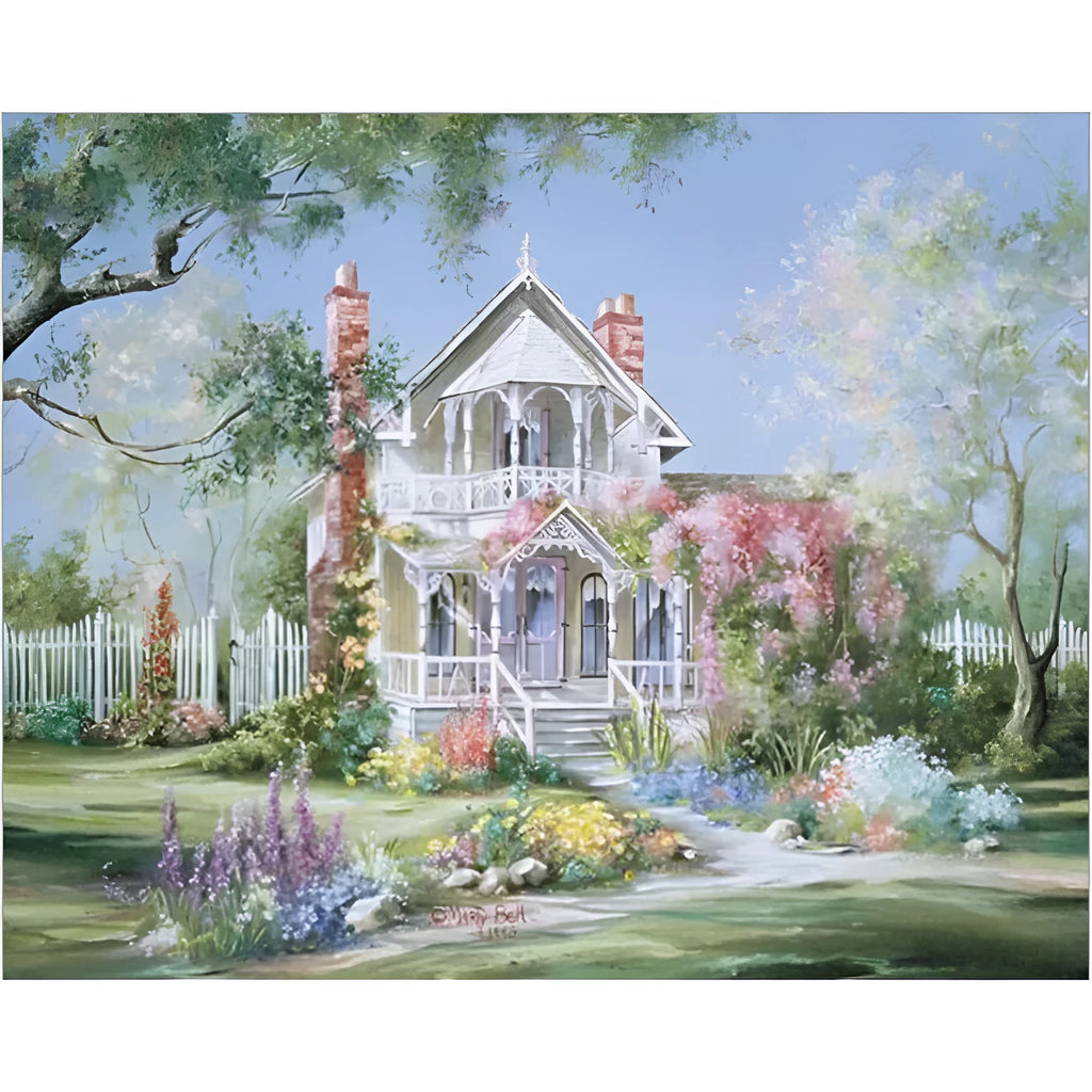 Meteor Garden digital oil painting, half hand-painted on linen, 40x50cm, Baroque garden landscape