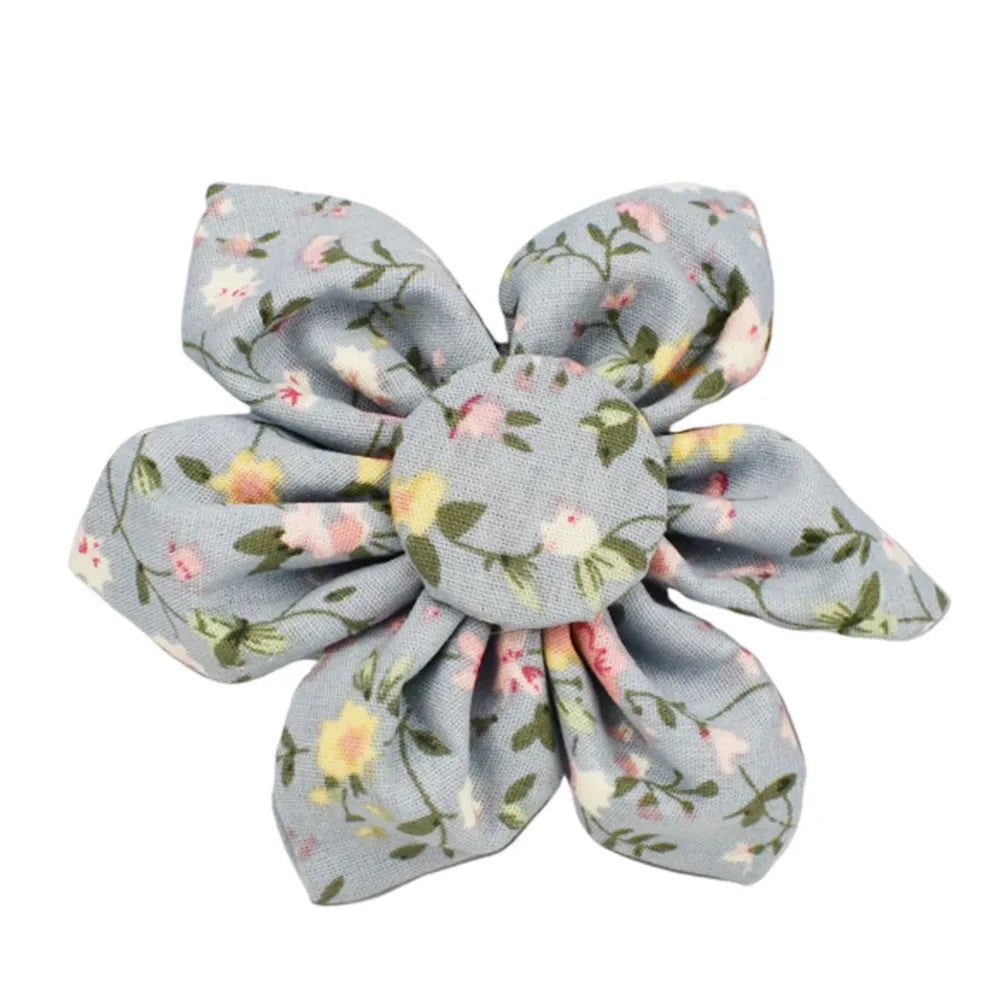 Blue floral pattern dog collar set with matching leash, vest, bow and accessories for small dogs