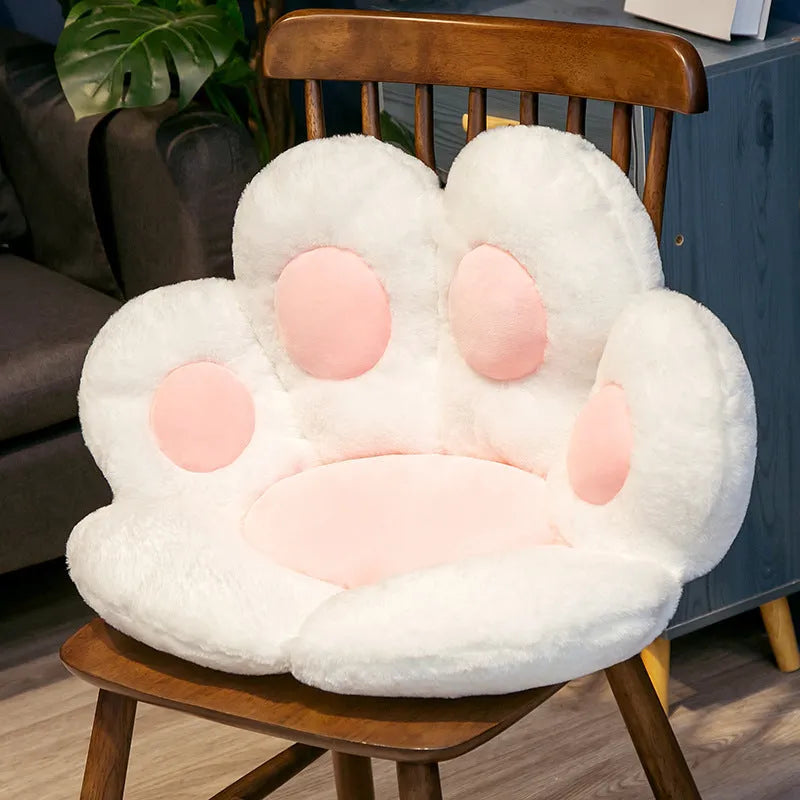 Plush semi surrounded cushion in paw shape on an office chair, available in multiple colours