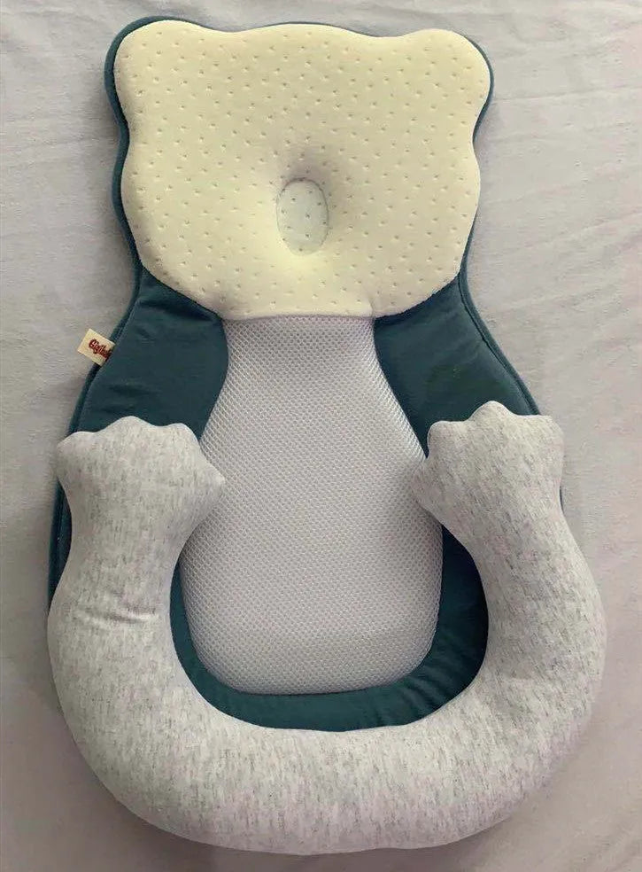 Portable folding baby travel bed with cotton cushion and flat sleep pillow