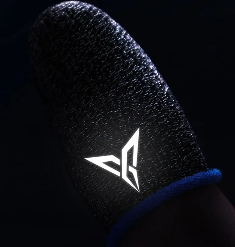 Green gaming thumb sleeves for mobile phones with silver fibre construction and 3M reflective logo